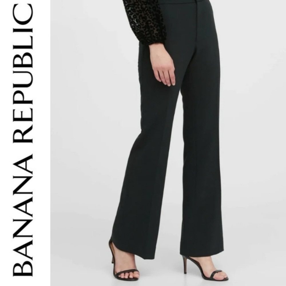 Banana Republic Martin Fit Stretch Pants Wool Trousers Black Wide Leg Women’s 8